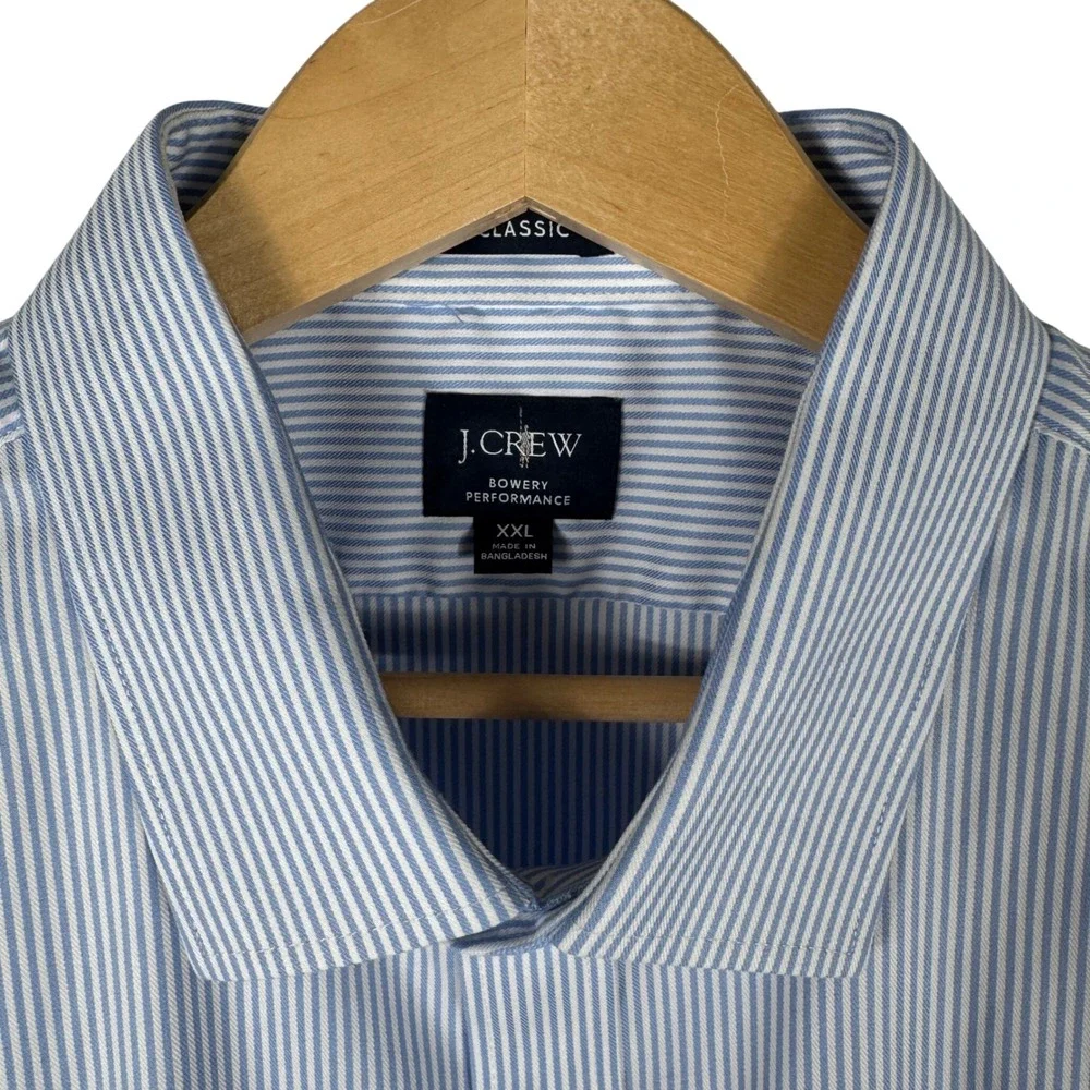 J.Crew Shirt Mens XXL Bowery Performance Blue Striped Classic Fit Spread Collar